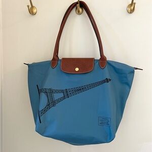 Longchamp Le Pliage Eiffel Tower Paris Graphic Tote Bag Limited Edition